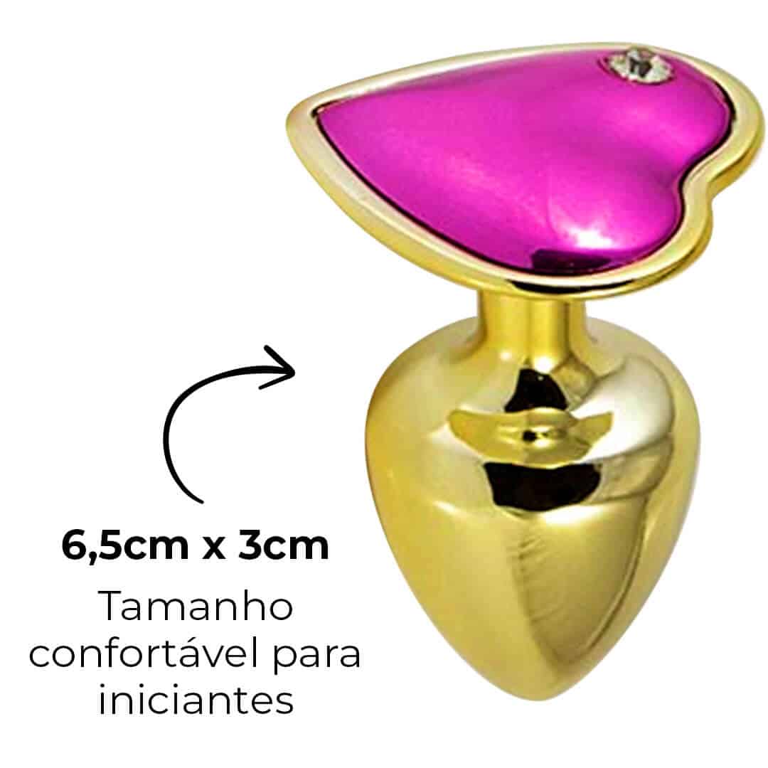Plug Anal P 6,5cm x 3cm Dourado com Pedra de Coração Rosa - Feito em Metal HA161DR - Imagem 10