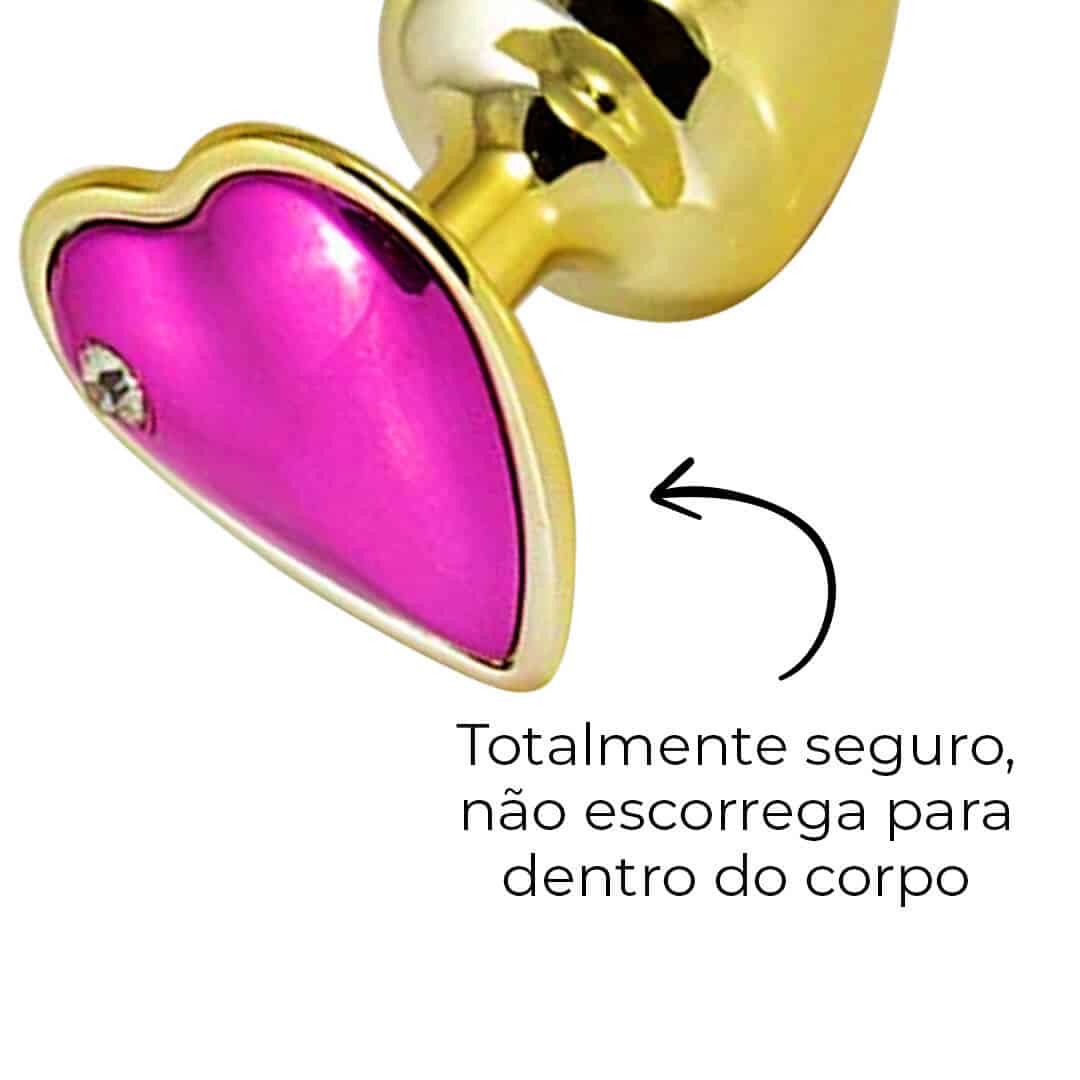 Plug Anal P 6,5cm x 3cm Dourado com Pedra de Coração Rosa - Feito em Metal HA161DR - Imagem 11