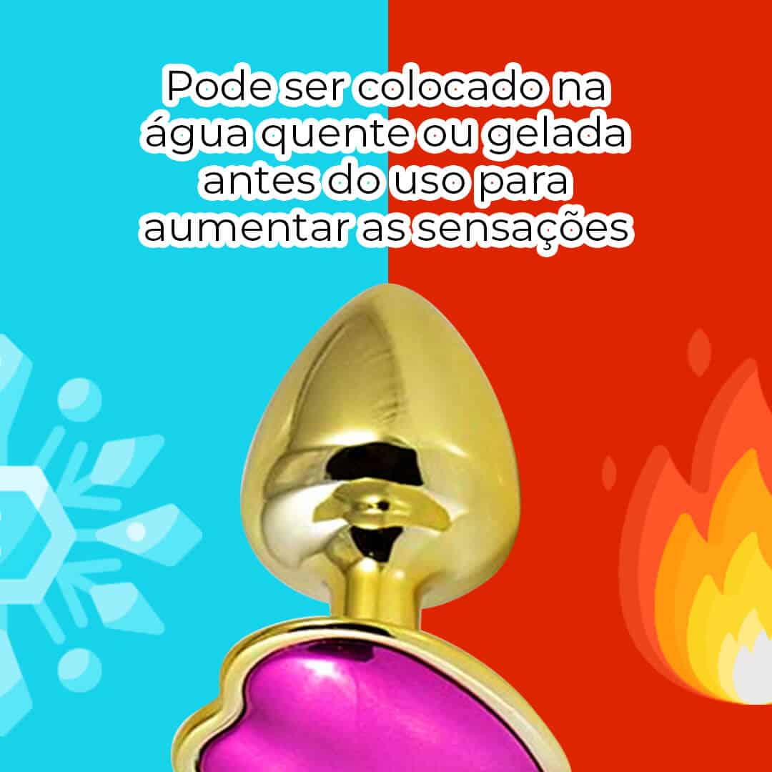 Plug Anal P 6,5cm x 3cm Dourado com Pedra de Coração Rosa - Feito em Metal HA161DR - Imagem 8