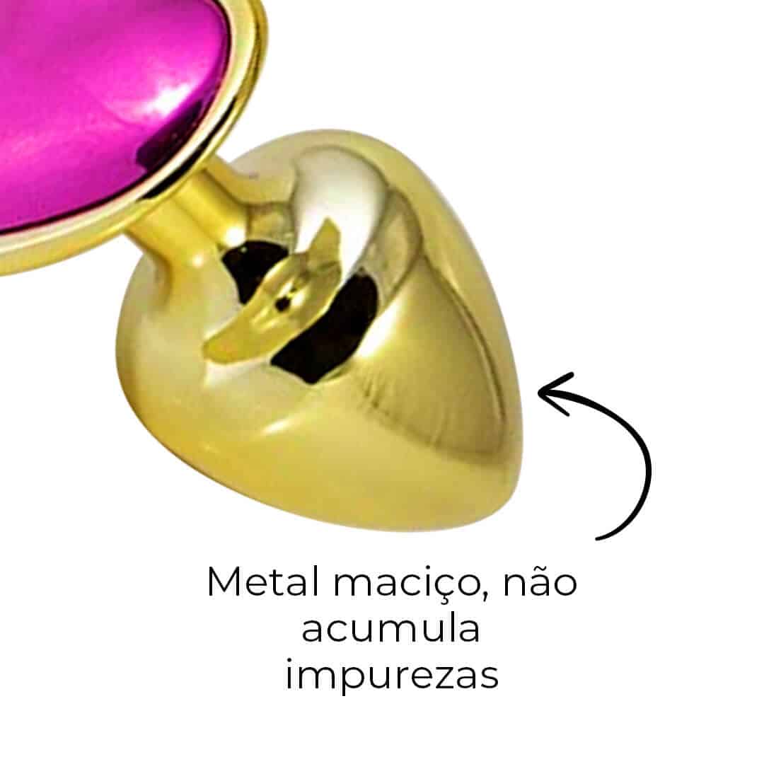 Plug Anal P 6,5cm x 3cm Dourado com Pedra de Coração Rosa - Feito em Metal HA161DR - Imagem 12