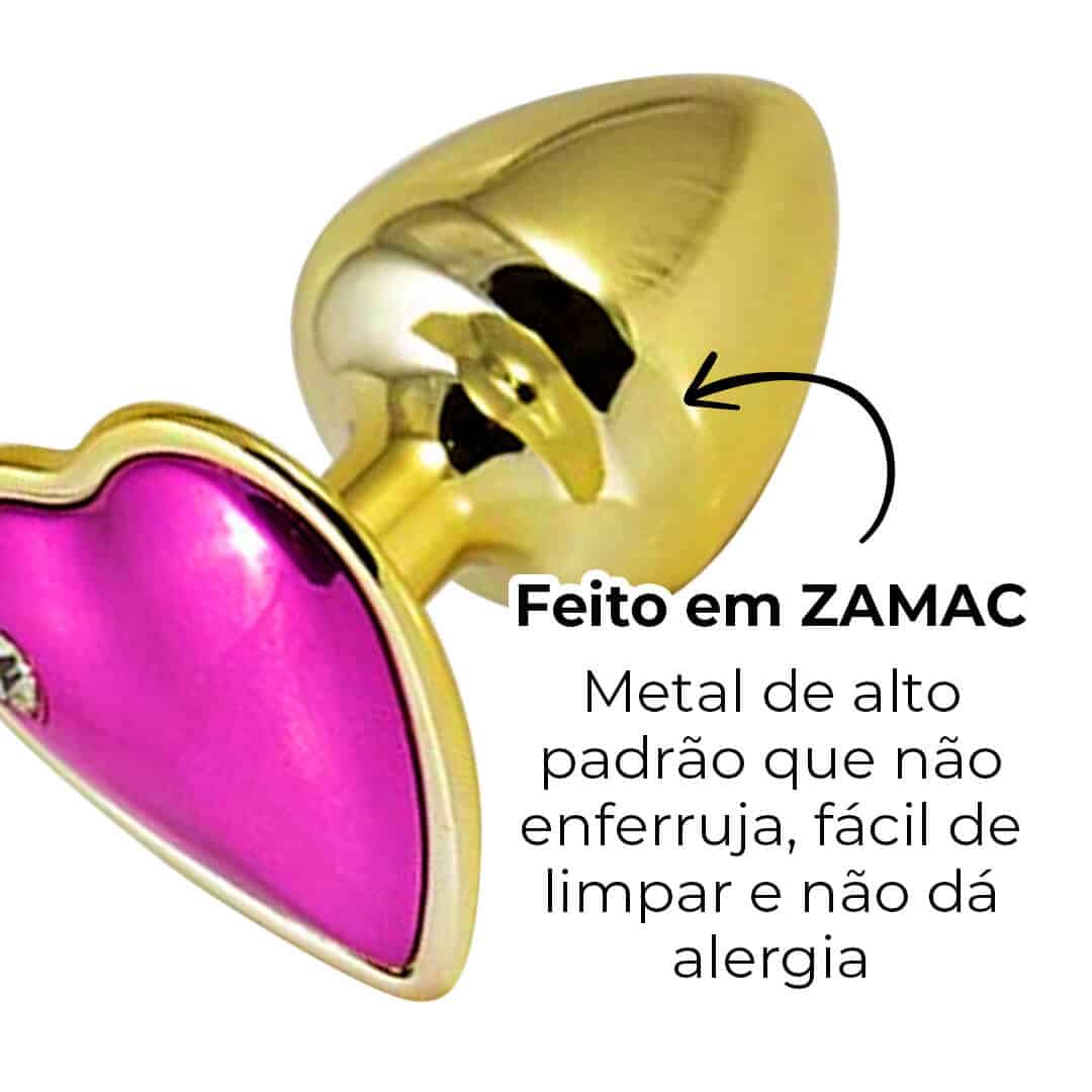 Plug Anal P 6,5cm x 3cm Dourado com Pedra de Coração Rosa - Feito em Metal HA161DR - Imagem 13