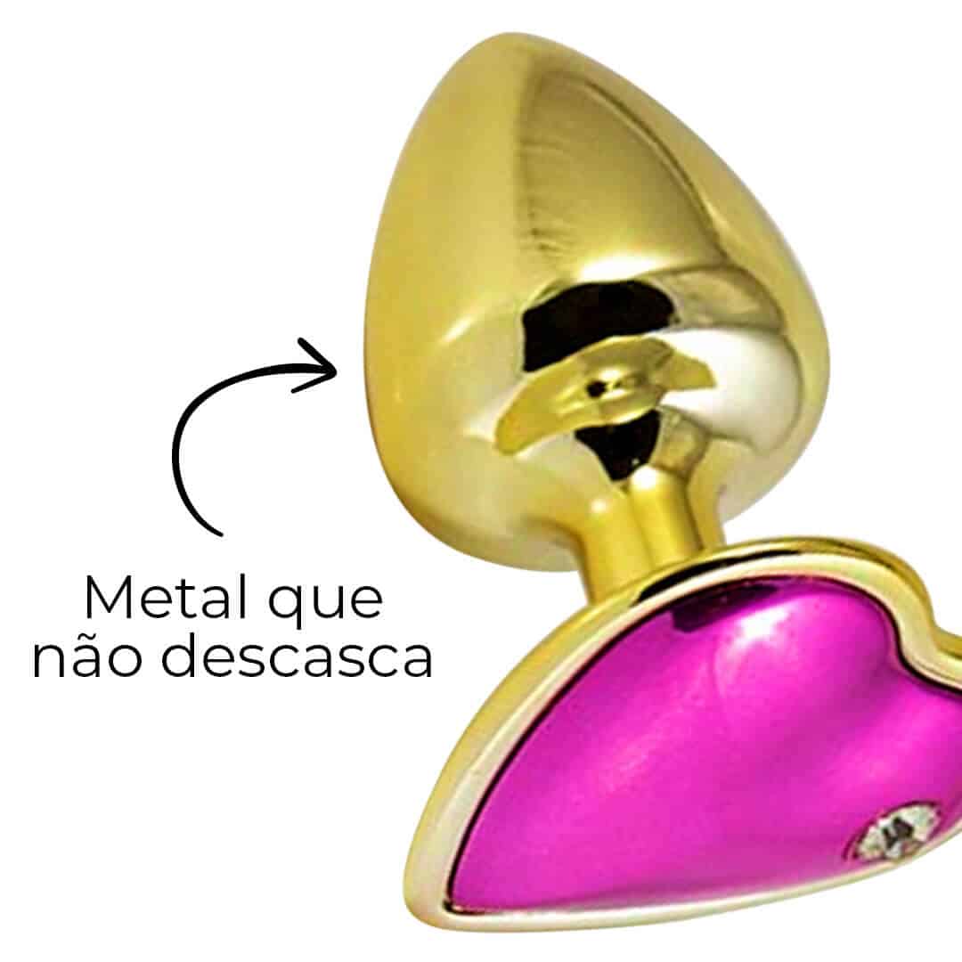 Plug Anal P 6,5cm x 3cm Dourado com Pedra de Coração Rosa - Feito em Metal HA161DR - Imagem 14