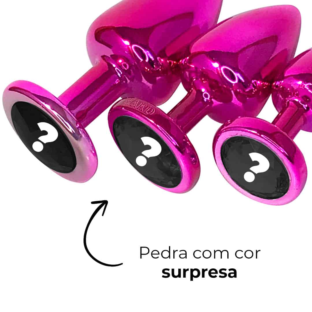 Kit Plug Anal 3 Tamanhos P, M e G Rosa e Pedra com Cor Surpresa - Feito em ABS - Imagem 12