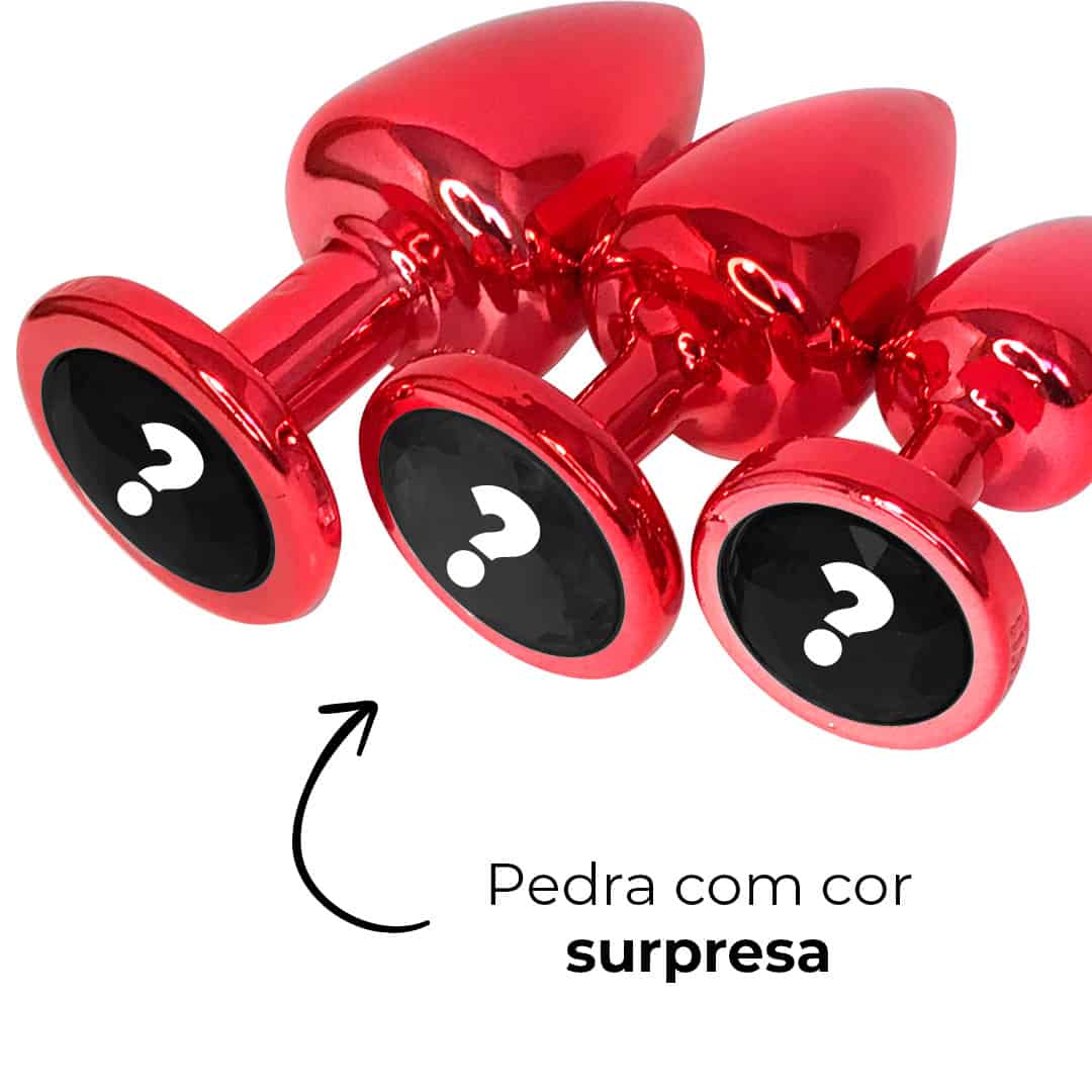 Kit Plug Anal 3 Tamanhos P, M e G Vermelho e Pedra com Cor Surpresa - Feito em ABS - Imagem 12