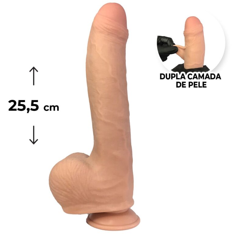 Pênis Realista Grande 25,5cm x 5cm Dupla Camada (Pele que estica) Com vértebra Bege