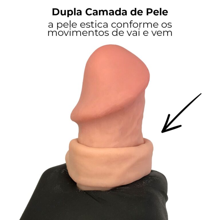 Pênis Realista Grande 19,5cm x 3,5cm Dupla Camada (Pele que estica) Com vértebra Bege - Imagem 7
