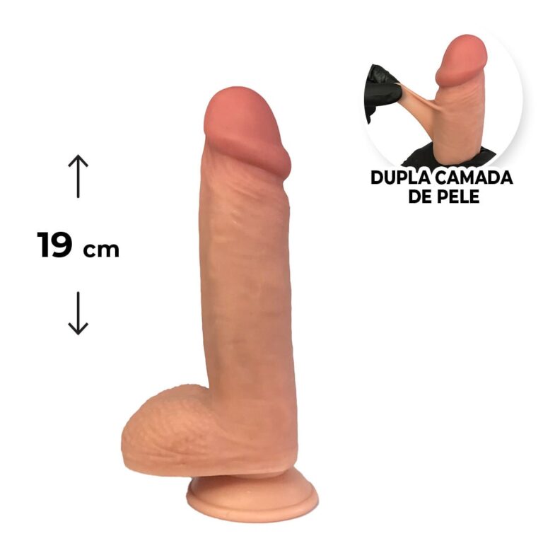 Pênis Realista Grande 19cm x 4cm Dupla Camada (Pele que estica) Com vértebra Bege