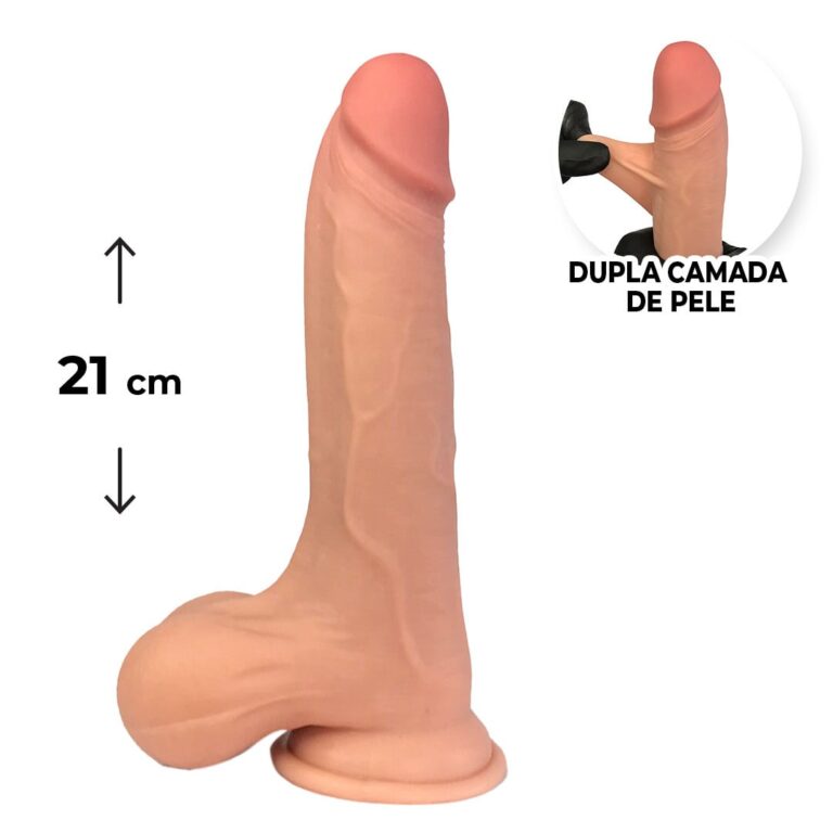 Pênis Realista Grande 21cm x 4cm Dupla Camada (Pele que estica) Com vértebra Bege