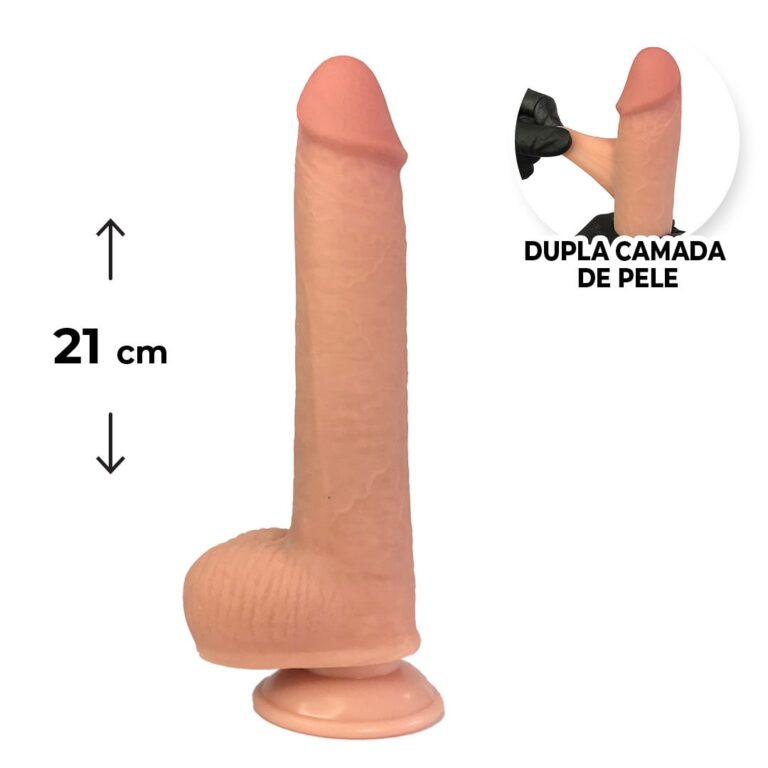 Pênis Realista Grande 21cm x 4cm Dupla Camada (Pele que estica) Com vértebra Bege