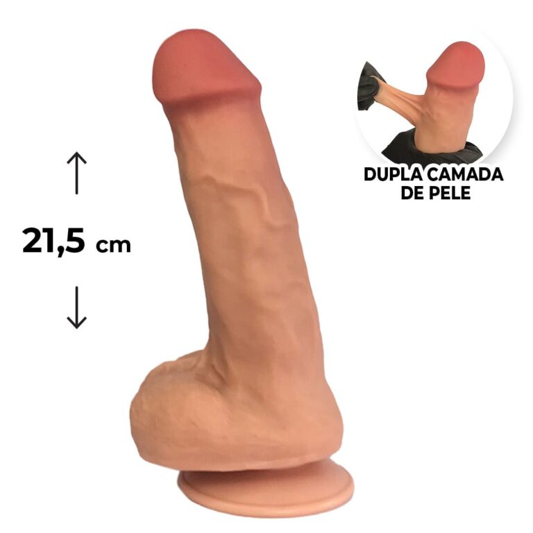 Pênis Realista Grande 21,5cm x 5cm Dupla Camada (Pele que estica) Com vértebra Bege