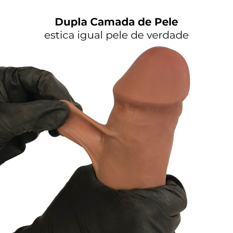 Pênis Realista Grande 21,5cm x 5cm Dupla Camada (Pele que estica) Com vértebra Marrom - Imagem 4