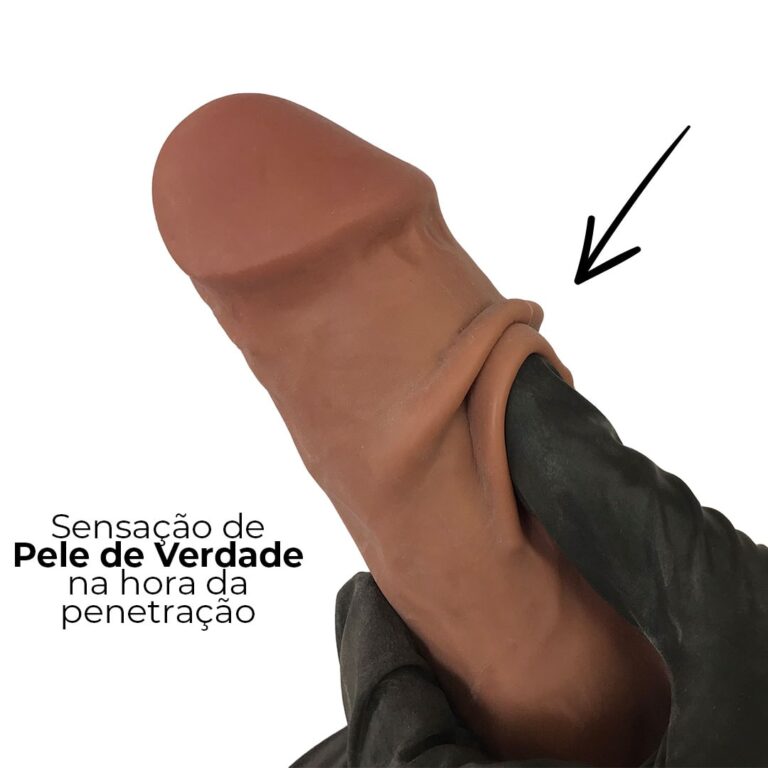 Pênis Realista Grande 21,5cm x 5cm Dupla Camada (Pele que estica) Com vértebra Marrom - Imagem 5