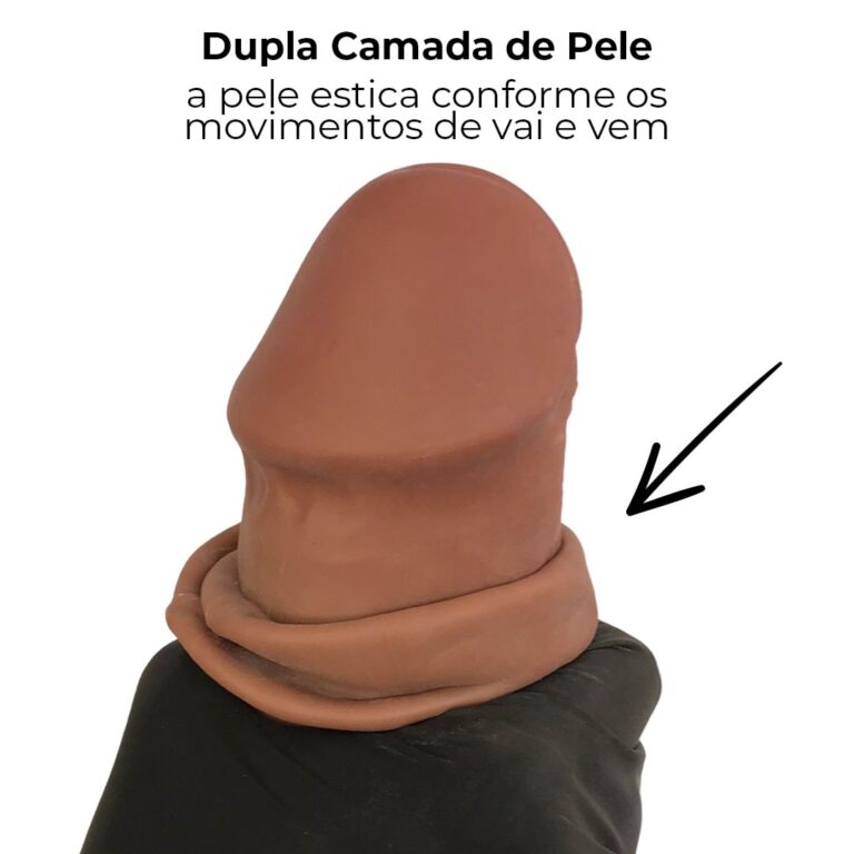 Pênis Realista Grande 21,5cm x 5cm Dupla Camada (Pele que estica) Com vértebra Marrom - Imagem 6