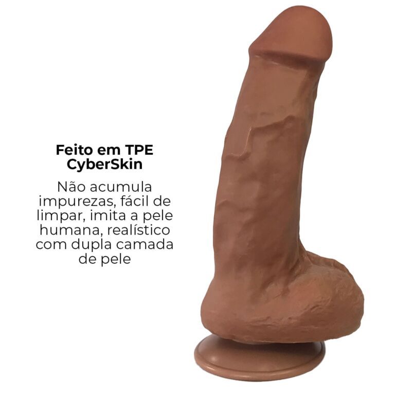 Pênis Realista Grande 21,5cm x 5cm Dupla Camada (Pele que estica) Com vértebra Marrom - Imagem 11