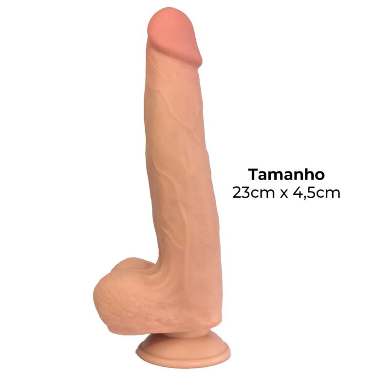 Pênis Realista Grande 23cm x 4,5cm Dupla Camada (Pele que estica) Com vértebra Bege - Imagem 11