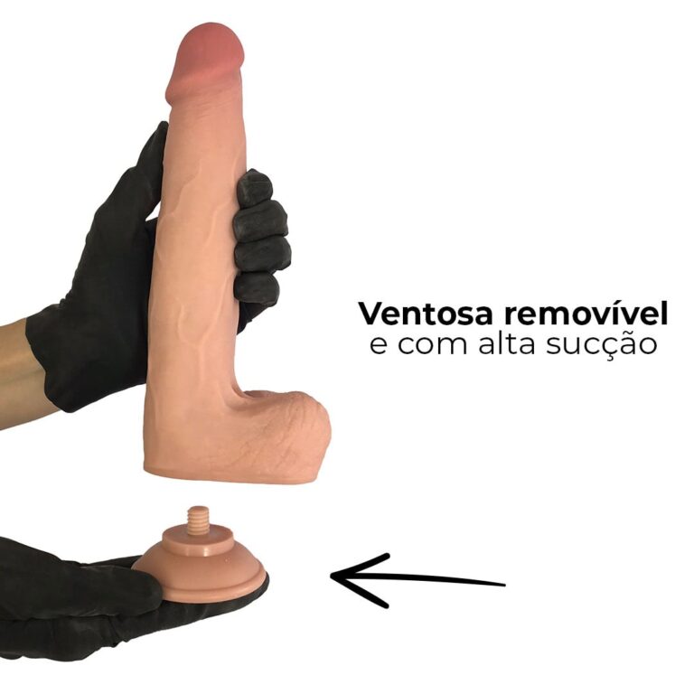 Pênis Realista Grande 23cm x 4,5cm Dupla Camada (Pele que estica) Com vértebra Bege - Imagem 13