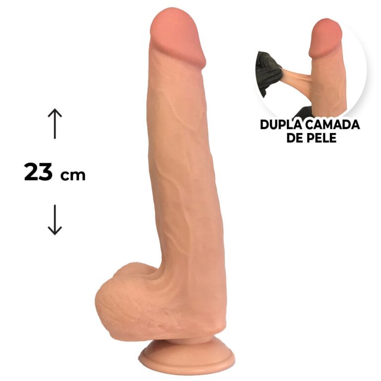 Pênis Realista Grande 23cm x 4,5cm Dupla Camada (Pele que estica) Com vértebra Bege
