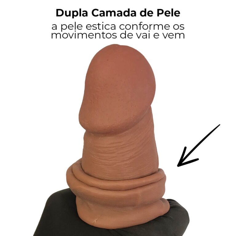 Pênis Realista Grande 23cm x 4,5cm Dupla Camada (Pele que estica) Com vértebra Marrom - Imagem 6