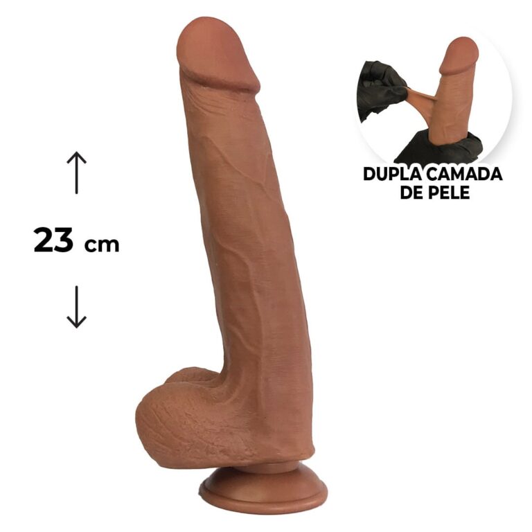 Pênis Realista Grande 23cm x 4,5cm Dupla Camada (Pele que estica) Com vértebra Marrom