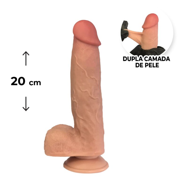 Pênis Realista Grande 20cm x 4cm Dupla Camada (Pele que estica) Com vértebra Bege