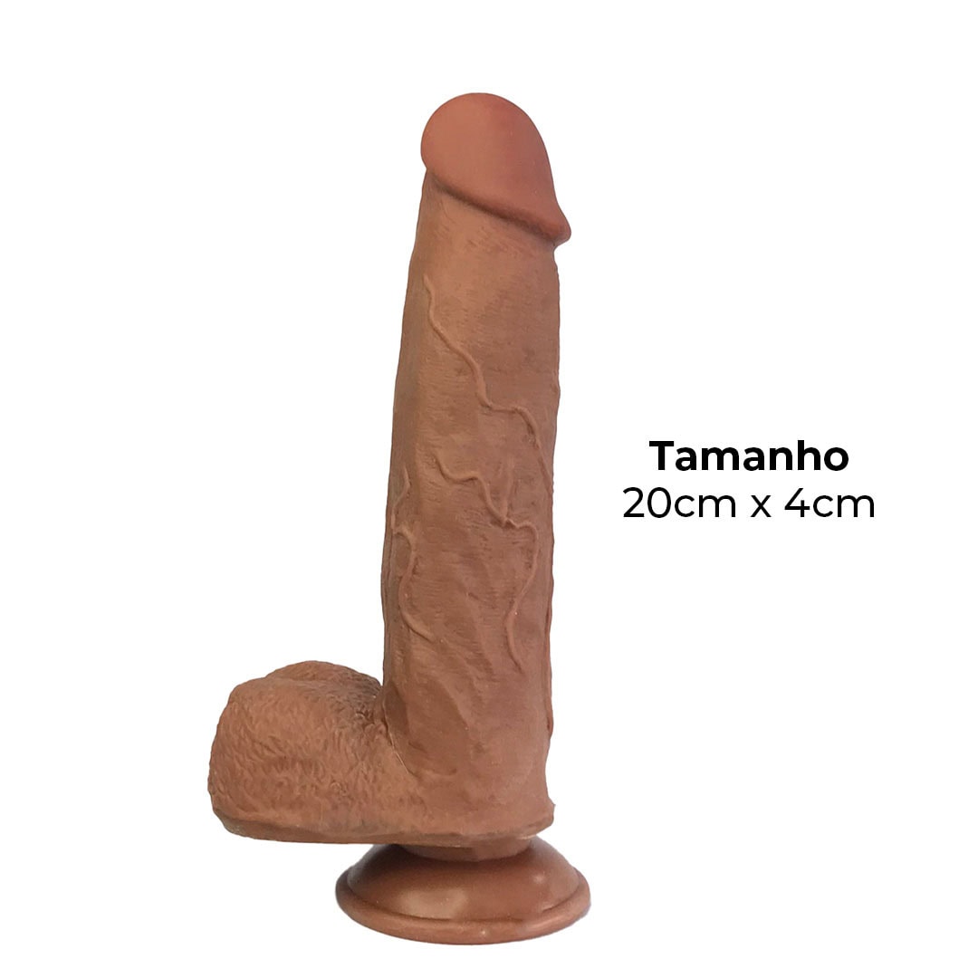 Pênis Realista Grande 20cm x 4cm Dupla Camada (Pele que estica) Com vértebra Marrom - Imagem 12