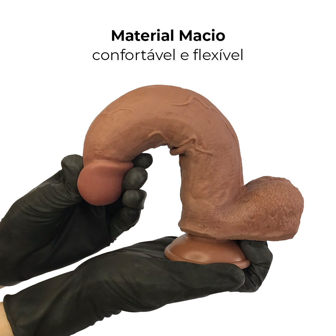 Pênis Realista Grande 20cm x 4cm Dupla Camada (Pele que estica) Com vértebra Marrom - Imagem 7