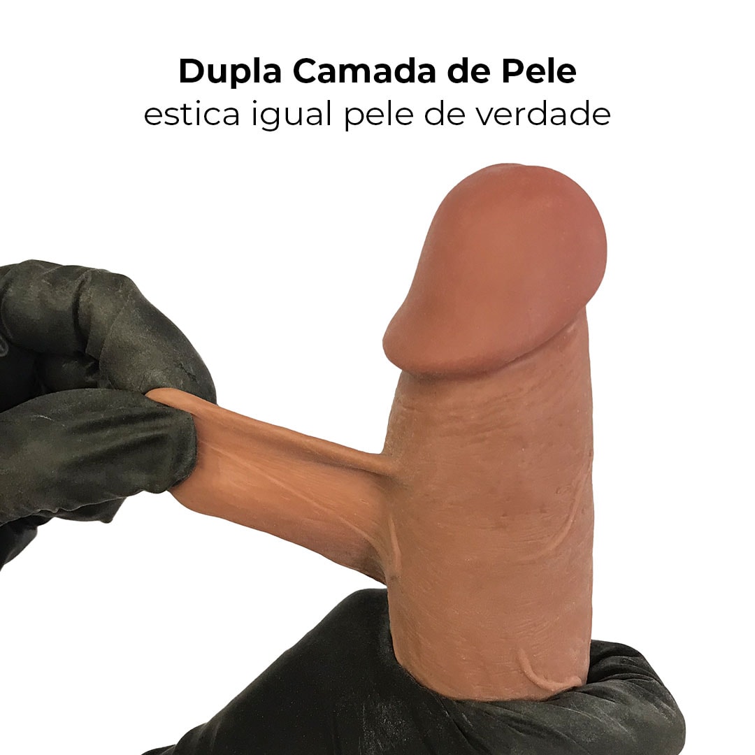 Pênis Realista Grande 20cm x 4cm Dupla Camada (Pele que estica) Com vértebra Marrom - Imagem 4