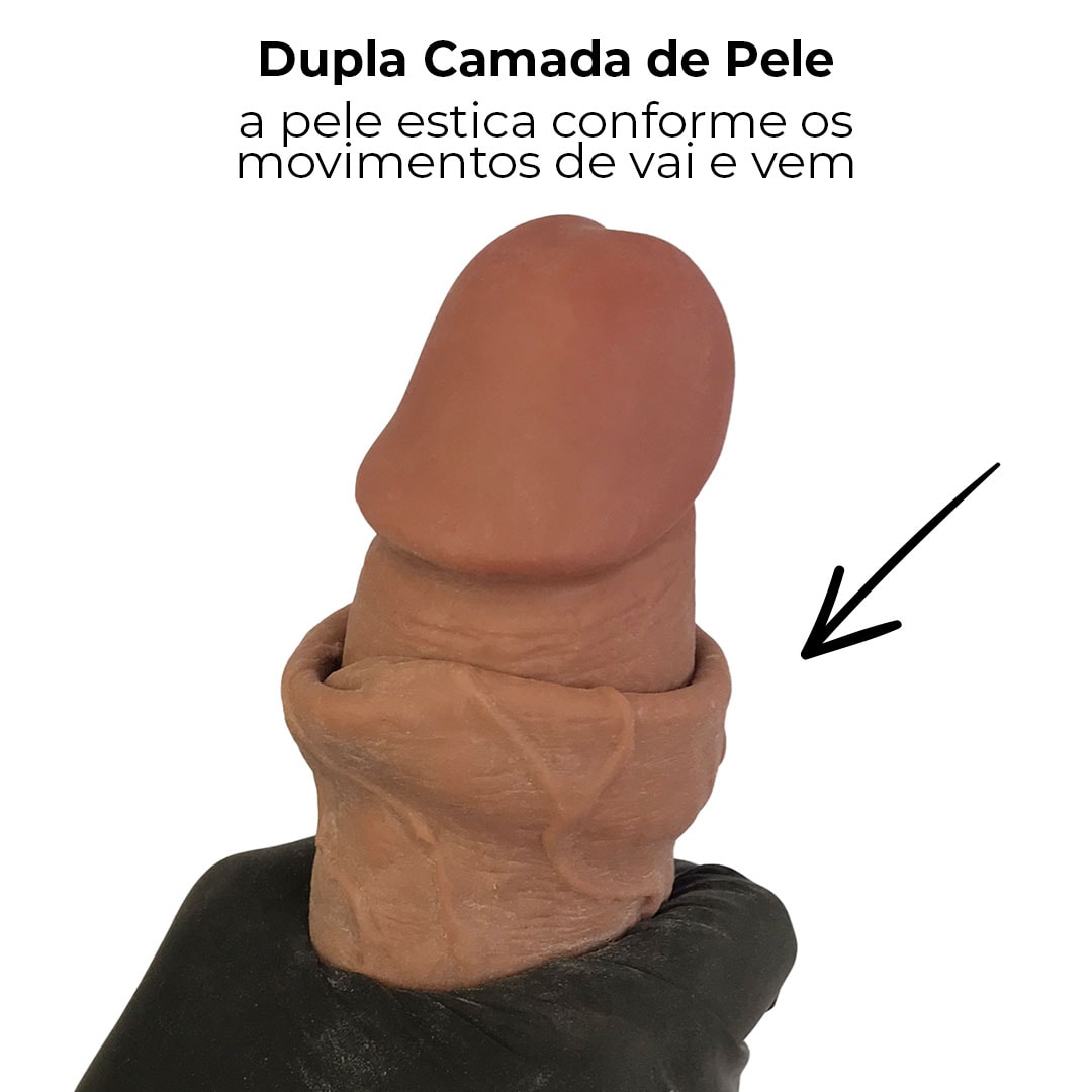 Pênis Realista Grande 20cm x 4cm Dupla Camada (Pele que estica) Com vértebra Marrom - Imagem 6