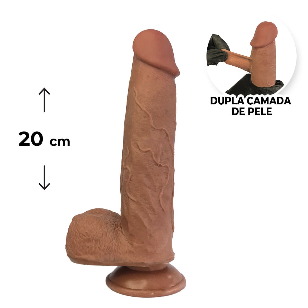 Pênis Realista Grande 20cm x 4cm Dupla Camada (Pele que estica) Com vértebra Marrom