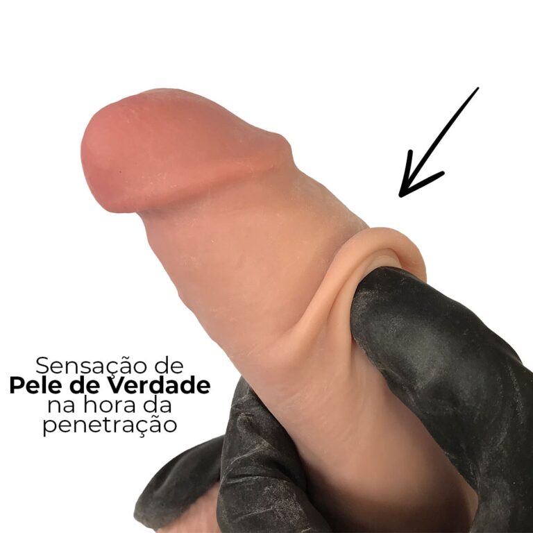 Pênis Realista Grande 20,5cm x 4,5cm Dupla Camada (Pele que estica) Com vértebra Bege - Imagem 5