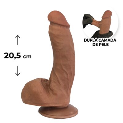 Pênis Realista Grande 20,5cm x 4,5cm Dupla Camada (Pele que estica) Com vértebra Marrom