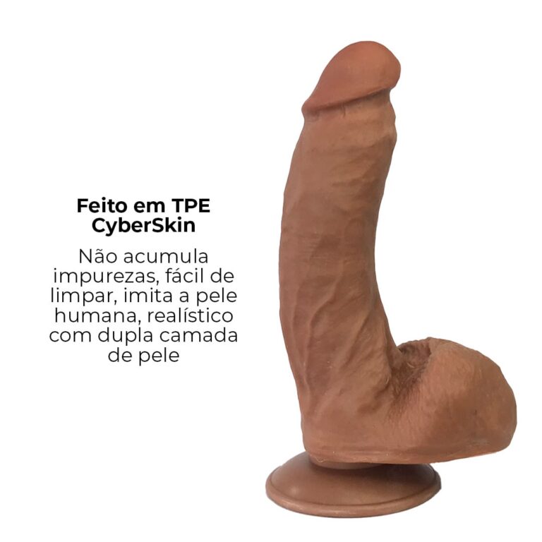 Pênis Realista Grande 20,5cm x 4,5cm Dupla Camada (Pele que estica) Com vértebra Marrom - Imagem 12