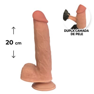 Pênis Realista Grande 20cm x 4,5cm Dupla Camada (Pele que estica) Com vértebra Bege