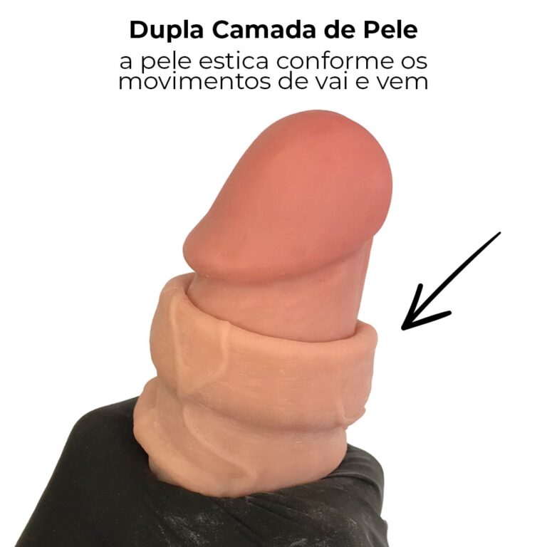 Pênis Realista Grande 20cm x 4,5cm Dupla Camada (Pele que estica) Com vértebra Bege - Imagem 4