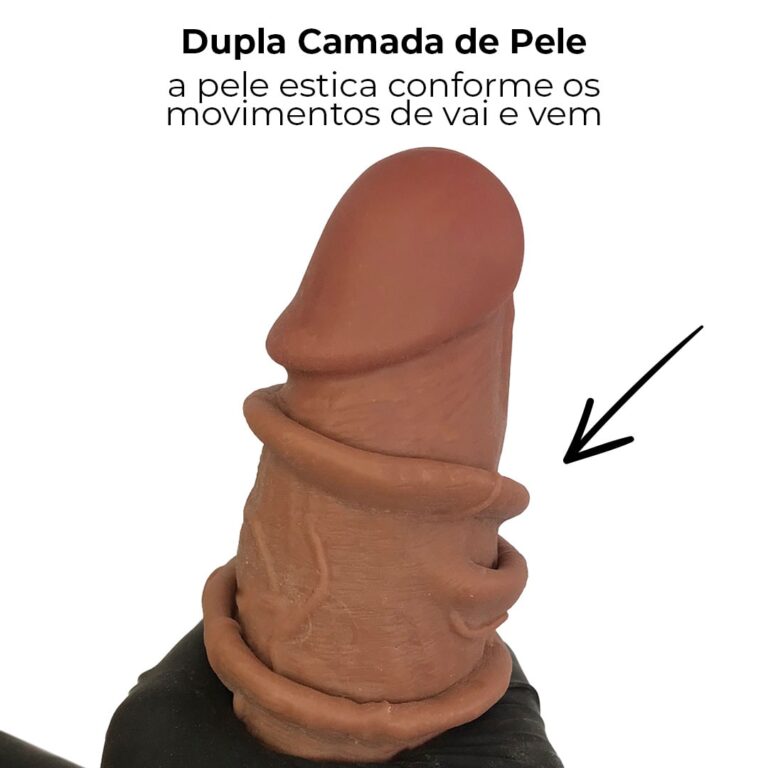 Pênis Realista Grande 20cm x 4,5cm Dupla Camada (Pele que estica) Com vértebra Marrom - Imagem 4