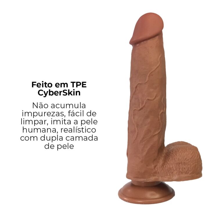 Pênis Realista Grande 20cm x 4,5cm Dupla Camada (Pele que estica) Com vértebra Marrom - Imagem 12