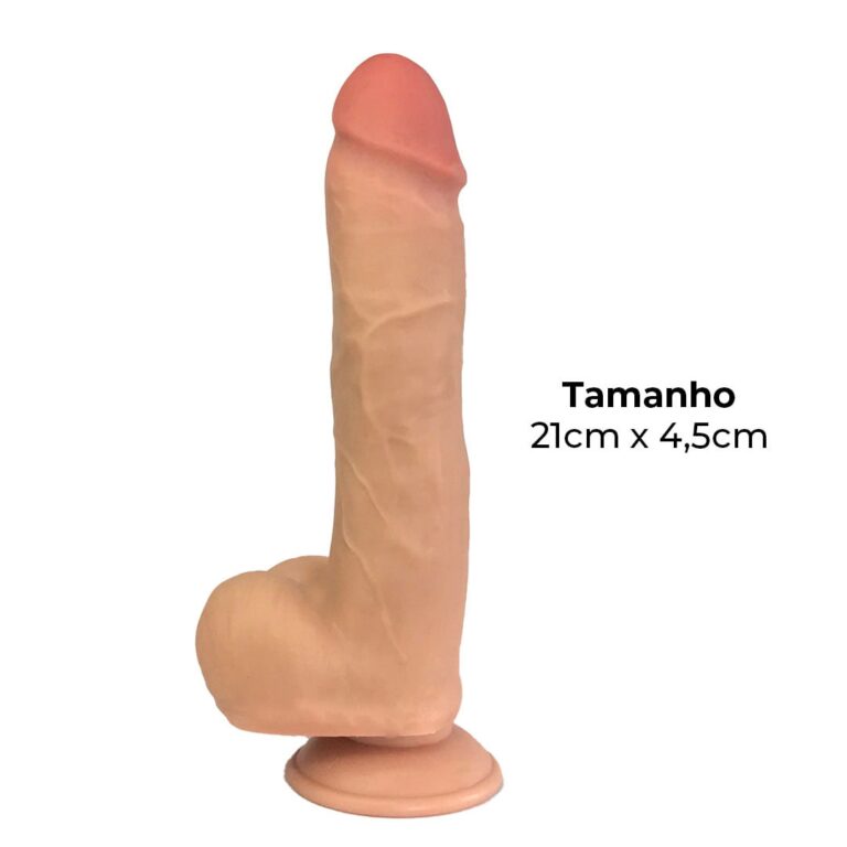 Pênis Realista Grande 21cm x 4,5cm Dupla Camada (Pele que estica) Com vértebra Bege - Imagem 7