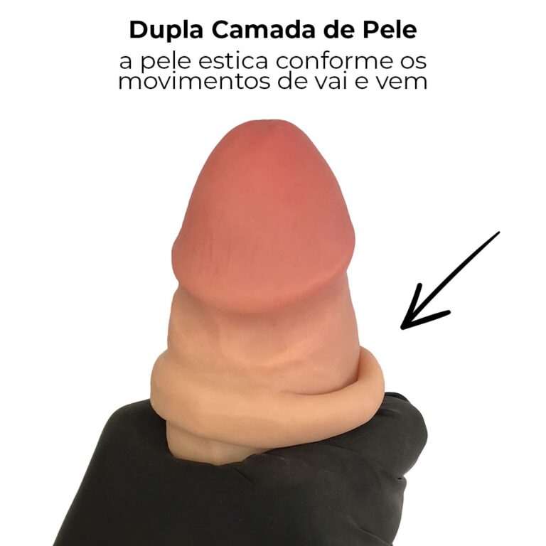 Pênis Realista Grande 21cm x 4,5cm Dupla Camada (Pele que estica) Com vértebra Bege - Imagem 4