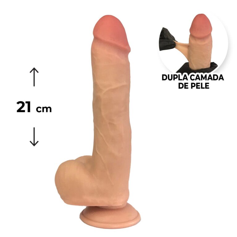 Pênis Realista Grande 21cm x 4,5cm Dupla Camada (Pele que estica) Com vértebra Bege