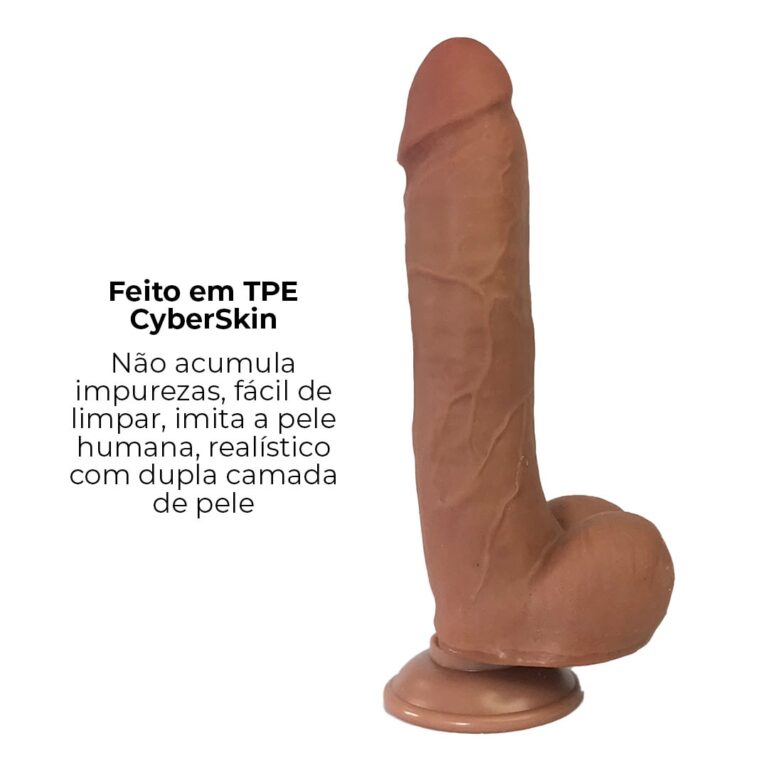 Pênis Realista Grande 21cm x 4,5cm Dupla Camada (Pele que estica) Com vértebra Marrom - Imagem 12