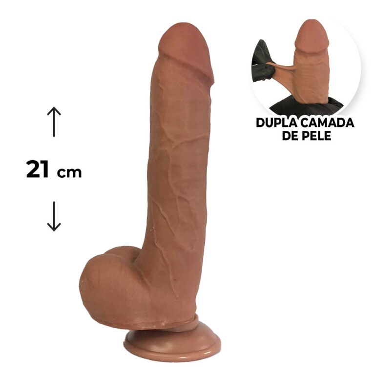 Pênis Realista Grande 21cm x 4,5cm Dupla Camada (Pele que estica) Com vértebra Marrom
