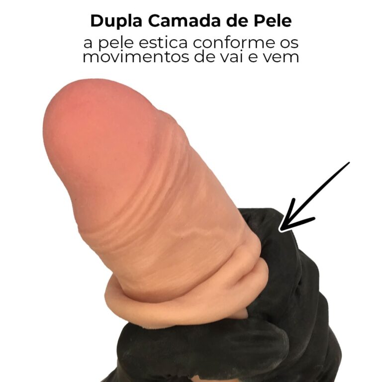 Pênis Realista Grande 25cm x 5,5cm Dupla Camada (Pele que estica) Com vértebra Bege - Imagem 5