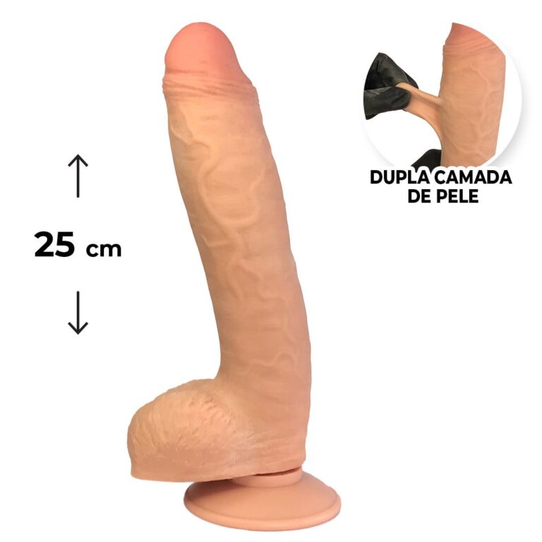 Pênis Realista Grande 25cm x 5,5cm Dupla Camada (Pele que estica) Com vértebra Bege