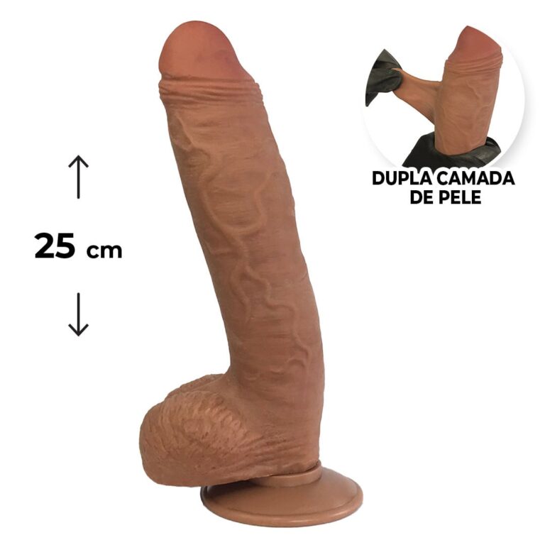 Pênis Realista Grande 25cm x 5,5cm Dupla Camada (Pele que estica) Com vértebra Marrom
