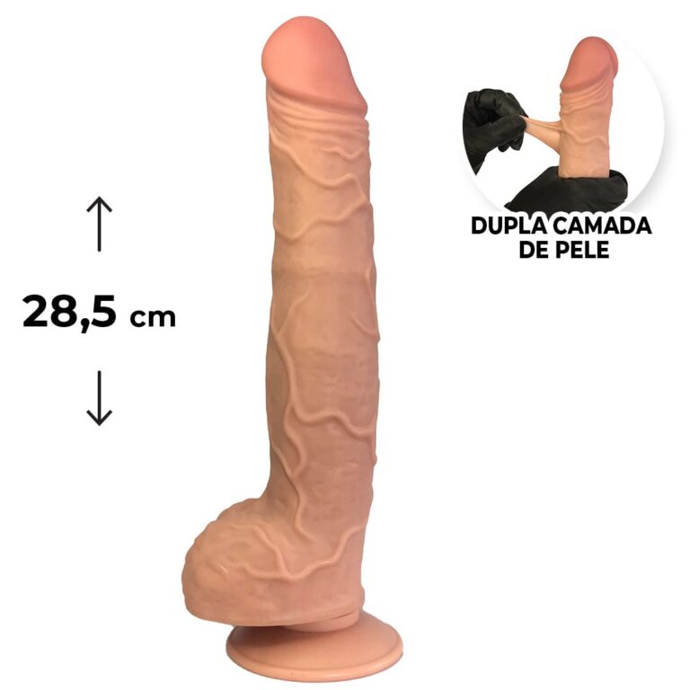 Pênis Realista Grande 28,5cm x 5cm Dupla Camada (Pele que estica) Com vértebra Bege