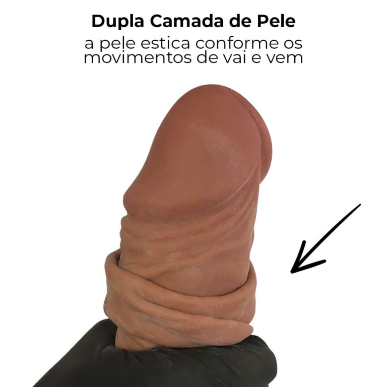Pênis Realista Grande 28,5cm x 5cm Dupla Camada (Pele que estica) Com vértebra Marrom - Imagem 4