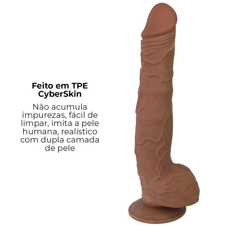 Pênis Realista Grande 28,5cm x 5cm Dupla Camada (Pele que estica) Com vértebra Marrom - Imagem 12