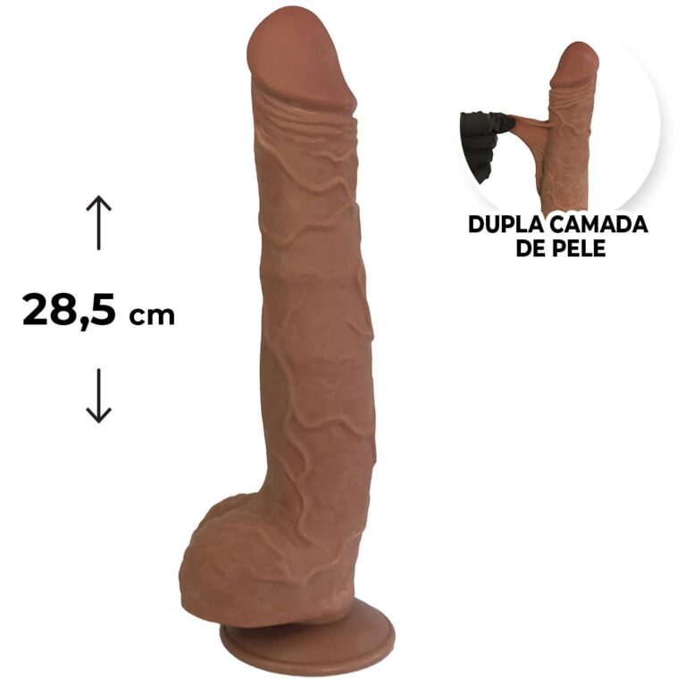 Pênis Realista Grande 28,5cm x 5cm Dupla Camada (Pele que estica) Com vértebra Marrom