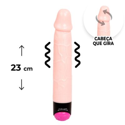 Vibrador formato Pênis com Cabeça que Gira 23cm x 3,5cm