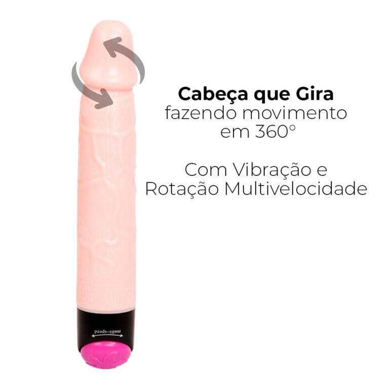 Vibrador formato Pênis com Cabeça que Gira 23cm x 3,5cm - Imagem 3
